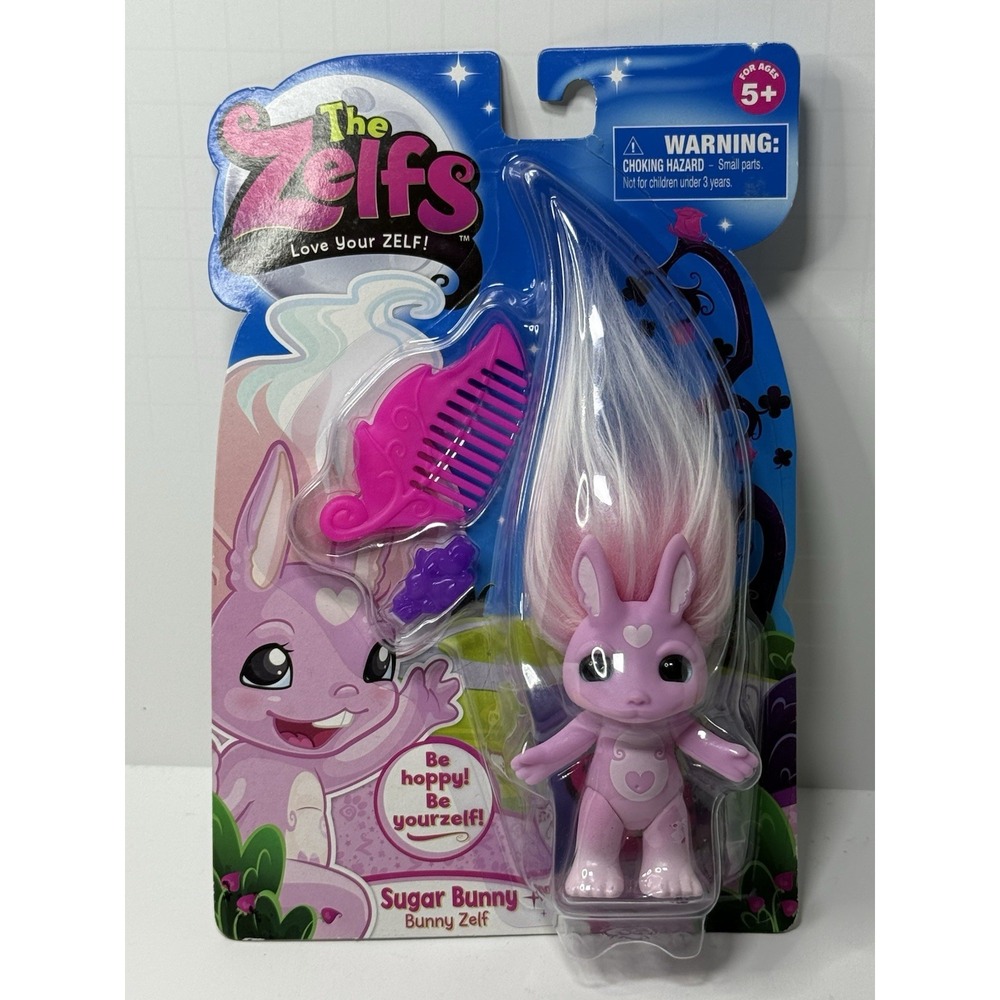 The Zelfs NWT Sugar Bunny Bunny Zelf 3in Figure Pink/White Hair w/ Comb Age 5+